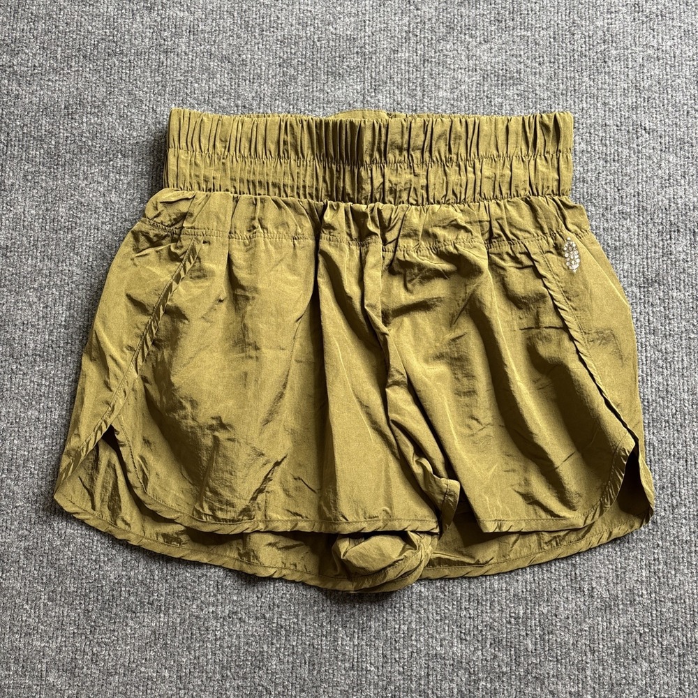 Free People FP Movement The Way Home Shorts Large Green Nylon Lined High Waist